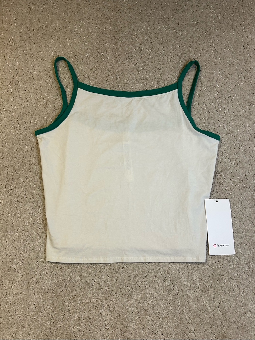 NWT Lululemon Organic Cotton High-Neck Ringer Tank Top Athletic Green Trim XL